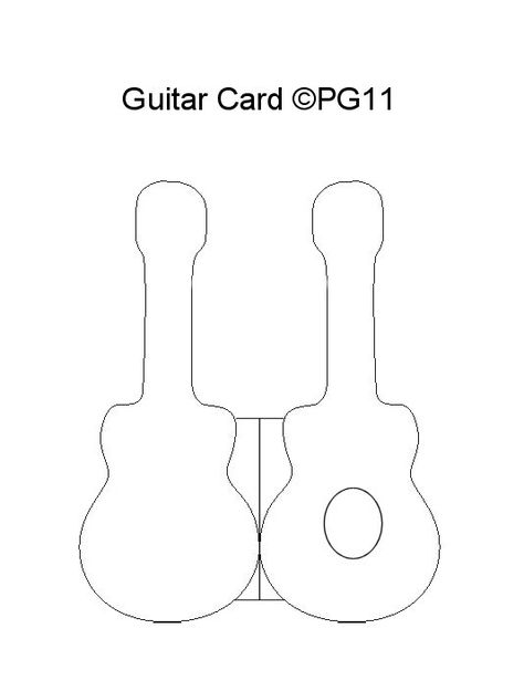 Guitar card template I made                                                                                                                                                      More Guitar Cards, Guitar Template, Musical Cards, Card Making Templates, Shaped Cards, Card Making Tutorials, Card Patterns, Card Tutorials, Pop Up Cards