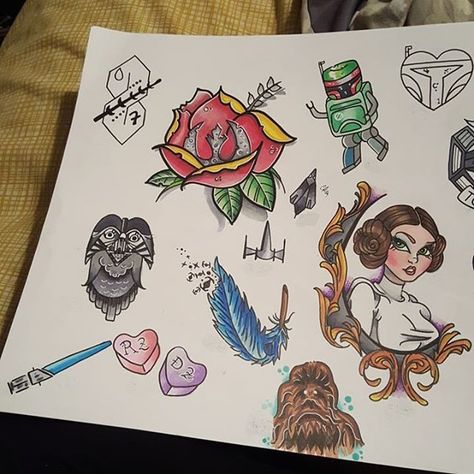 I'm about half way done with my #custom #freehand #starwars #tattooflash using my #chameleonpens!! This will be my first completed flash sheet of my career that's actually full color. #tattooart #tattooartist #jadedbarbie Luck Tattoo, Star Wars Quotes, Eagle Tattoo, Star Wars Tattoo, Star Wars Wallpaper, Time Tattoos, Star Wars Humor, Star Wars Memes, Star Tattoos