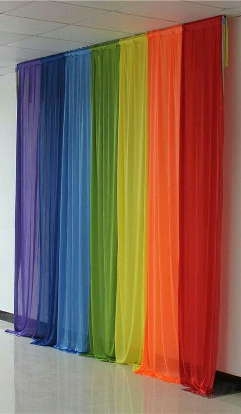 Rainbow Curtains, Mehendi Decor Ideas, Mehndi Decor, Simple Curtains, Rainbow Room, Diy Simple, Rainbow Theme, Rainbow Birthday, Backdrop Decorations