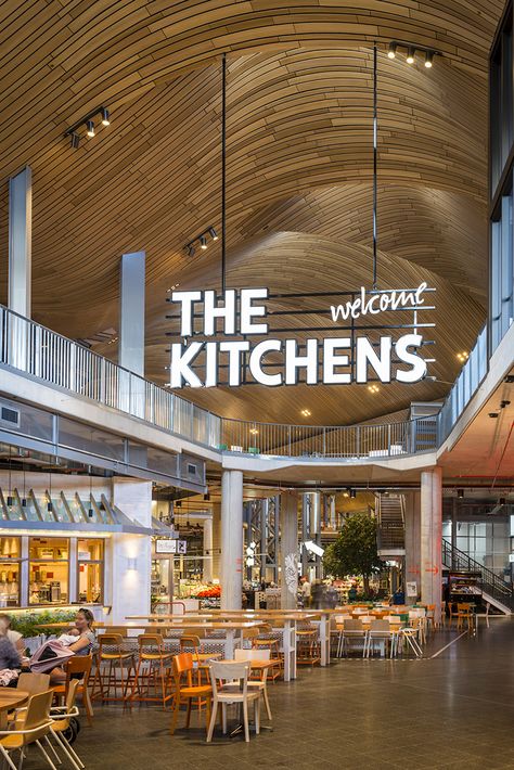 Food Hall Signage Design, Food Hall Design Interiors, Food Court Signage, Food Court Design Ideas, Shopping Center Interior, Food Market Design, Food Hall Design, Food Court Interior, Supermarket Signage