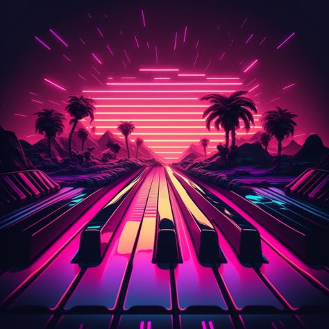 Synth wave art Synth Wave Art, Escaping Reality Aesthetic, Synth Wave Aesthetic, Summer Phone Wallpaper, Neon Color Art, Retro Music Art, 80s Synthwave, Retro Synthwave, Flyer Dj