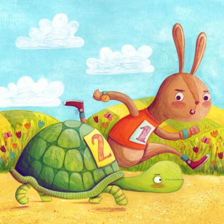 Rabbit And Tortoise, The Tortoise And The Hare, Hare Illustration, Tortoise And The Hare, Aesops Fables, Picture Books Illustration, Advocate Art, Book Illustration, Cartoon Animals