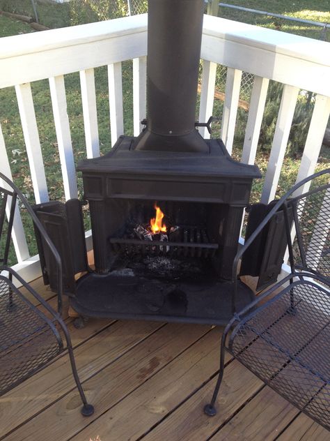 Franklin Stove on my deck. Franklin Stove, Outdoor Wood Burner, Wood Stove Heater, Fireplaces Outdoor, Outdoor Wood Burning Fireplace, Outdoor Wood Fireplace, Fireplaces Ideas, Wood Fire Pit, French Farmhouse Decor