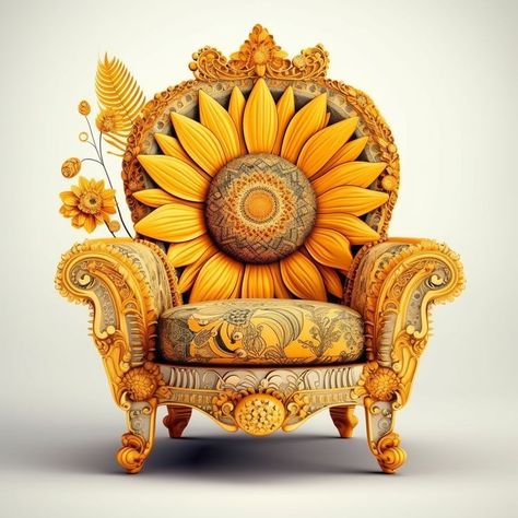 Sunflower Chair, Sun Theme, Boho Bungalow, Sunflower Artwork, Building Interior, Funky Chairs, Whimsical Furniture, Cute Furniture, Welcome To My House