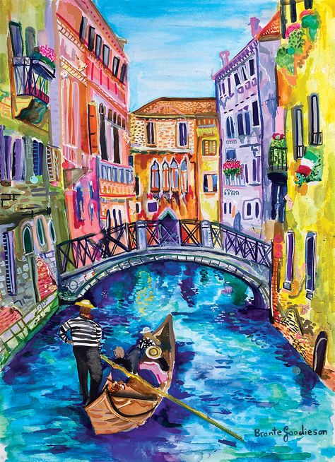 Venice canal, Watercolour, venetian, Italian painting Italy Water, Colour Artwork, Beach Wall Collage, Venice Painting, Colorful Art Prints, Venice Canals, Italy Painting, City Painting, Pretty Landscapes