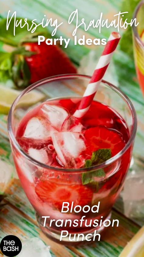 Scrub in and celebrate your new nurses in style with these nursing graduation party ideas like Blood Transfusion Punch!🩺 Click here for more lifesaving nurse graduation party ideas! 🎉  #thebash #nursinggraduationparty #nursingschoolgraduationparty #graduationpartyideas #bsn #nursing #nursingparty #nursingschool #graduation #collegenursing #collegenursinggrad #bsngraduation #bsngradparty #medicalfield #nursinggradpartyideas #nursingthemedparty #nursingtheme #nursingthemedpartyideas #themedparty Nurse Graduation Party Food, Nurse Party Food, Nurse Graduation Party Ideas, Nursing Graduation Party Ideas, Graduating Nursing School, Graduation Party Snacks, Graduation Party Drinks, Medical School Graduation Party Ideas, Graduation Bbq Party