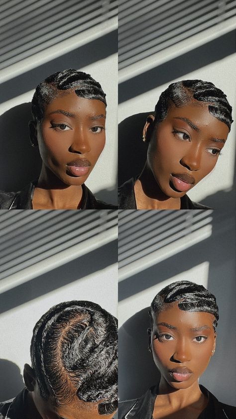 Finger Waves For Black Women Outfit, Finger Waves Short Hair Dark Skin, Waves Black Women Short Hairstyles, 4c Hair Finger Waves, Finger Waves For Black Women 4c Hair, Finger Waves Natural Hair 4c, Finger Waves For Black Women, Natural Black Hairstyles, Best Haircuts For Women