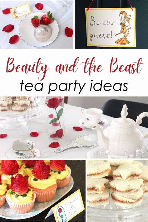 Beauty And The Beast Tea Party Food, Fairy Tale Tea Party Ideas, Disney Tea Party Ideas, Beauty And The Beast Afternoon Tea, Beauty And The Beast Food Ideas Kids, Be Our Guest Tea Party, Themed Tea Party Ideas, Tea Party Menu For Kids, Beauty And The Beast Tea Party