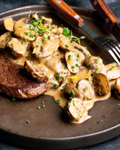 Marion Grasby - Steak & Creamy Miso Mushroom Sauce Mushroom Sauce Steak, Mushroom Dishes, Marion Grasby, Marion's Kitchen, Fillet Steak, Steak And Mushrooms, Creamy Mushroom Sauce, Mushroom Sauce, Steak Dinner