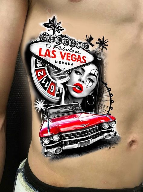 Realistic Tattoo Ideas, Las Vegas Tattoo, Vegas Tattoo, Chest Tattoo Men, Sketch Tattoo, Realistic Tattoo, Detailed Tattoo, Trash Polka, Tattoo Design Book