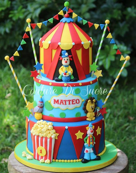 Couture Di Sucre Carnival Birthday Cakes, Arecibo Puerto Rico, Circus Cake, Simple Birthday Cake, Carnival Birthday, Circus Party, Carnival Party, Kids Cake, New Photo