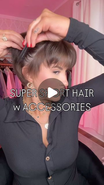 Kassia Barbo on Instagram: "Having fun with my short hair and accessories! Using these little hair bands is a big help for keeping clips in your hair. No matter my length- my hair is so fine clips usually fall right out🥲

This is a fun way to change things up! 

#hairtutorial #shorthair #shorthairtutorial #shortcut #shorthairstyle #hairaccessories" Pinned Back Hairstyles For Short Hair, Styling Short Hair With Clips, How To Wear Clips In Hair, Short Hair Barrette Hairstyles, Barrette Clip Hairstyles, How To Wear A Headband With Short Hair, How To Put Short Hair Up, How To Style Very Short Hair, Clip In Hair Extensions For Short Hair