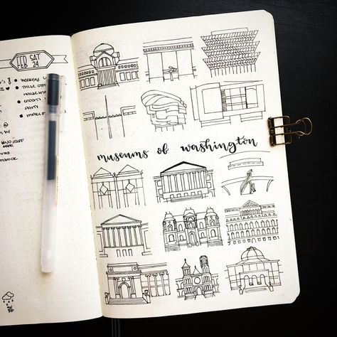 Museums Art History Journal Ideas, Art History Journal, Museum Doodle, Museum Drawing Easy, Museum Journal, Basquiat Notebook, Bujo Inspiration, Bullet Journal Layout, Journal Layout