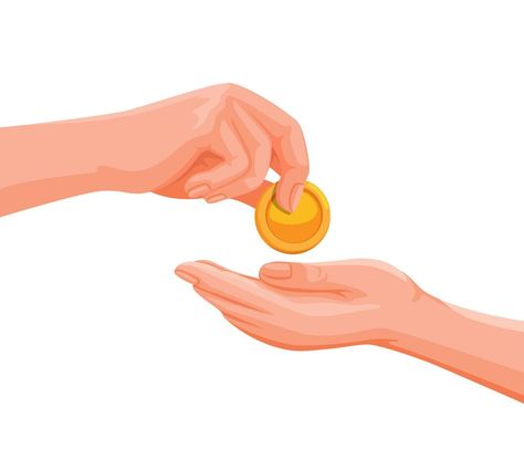 Hand giving coin of money to another person, donation and help symbol illustration in cartoon vector isolated in white background Free Cartoon Characters, Giving Hands, Donate Money, Free Cartoons, Lettering Practice, Simple Illustration, Photoshop Design, Free Design Resources, Vector Photo