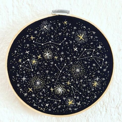 Embroidery Designs Stars, Space Embroidery Designs, Embroidery Patterns Stars, Star Embroidery Designs, Embroidery Constellation, Constellation Crochet, Embroidery Galaxy, Space Embroidery Pattern, Embroidered Constellations