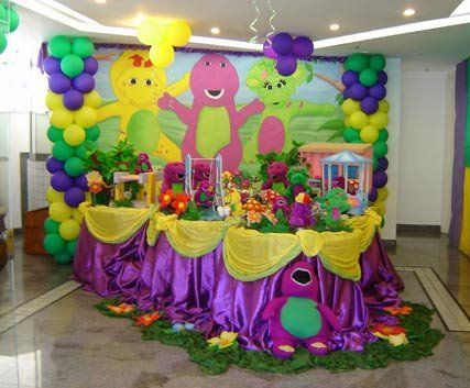 Barney Birthday Party, Barney Party, Barney Birthday, Birthday Party Images, Picture Table, 2nd Birthday Party Themes, Plastic Products, Kids Party Decorations, 4th Birthday Parties