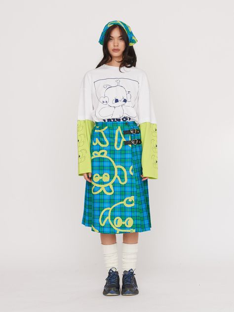 Lazy Oaf Aesthetic, Checks Print, Prints Fashion, Kilt Skirt, Lazy Oaf, Printed Skirt, One Eye, Blue Check, Tracksuit Bottoms