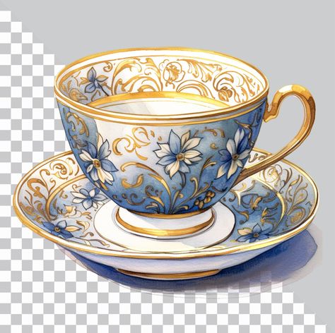 Teapot Drawing, Teacup Art, Tea Cup Drawing, Tea Cup Art, Mug Drawing, Gold Drawing, Tea Cup Cake, Png Art, Png Floral