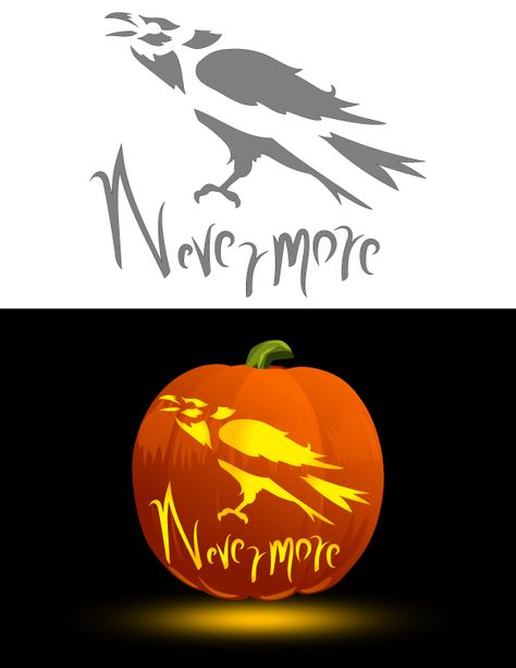 Printable Nevermore Pumpkin Stencil Peacock Pumpkin Carving, Pumpkin Stencil Printable, Jackolantern Ideas, Pumpkin Carve, Carving Templates, Pumpkin Patterns, Pumpkin Stencils, Halloween Pumpkin Carving Stencils, Pumpkin Carving Contest