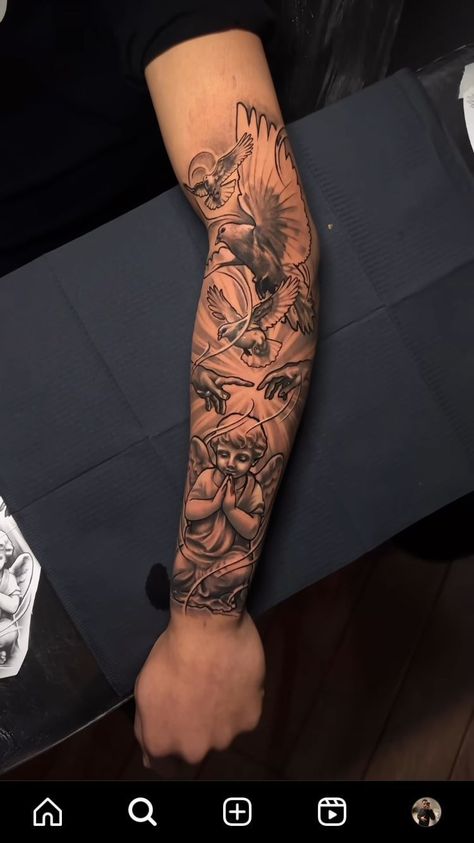 Front Of Leg Tattoo Men, Outer Arm Tattoo Men, Outer Forearm Tattoo Men Half Sleeves, Outer Forearm Tattoo Men, Chambelan Outfits, Upper Arm Tattoos For Guys, Calf Tattoo Ideas, Memorial Tattoo Ideas, Arm Tattoos For Guys Forearm