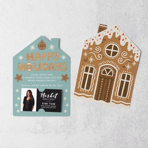 Christmas Card Real Estate, Realtor Holiday Cards, Realtor Christmas Cards, Open House Gift, Real Estate Client Gifts, Realtor Cards, Happy Holidays Wishes, Housewarming Gift Baskets, Real Estate Closing Gifts