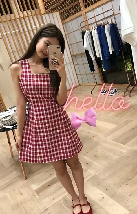 Jennie's Instagram story Red Checkered Dress, University Outfit, Girlfriend Material, Red Dress Outfit, Red Checkered, Checkered Dress, Jennie Kim Blackpink, Jennie Kim, Kim Jisoo