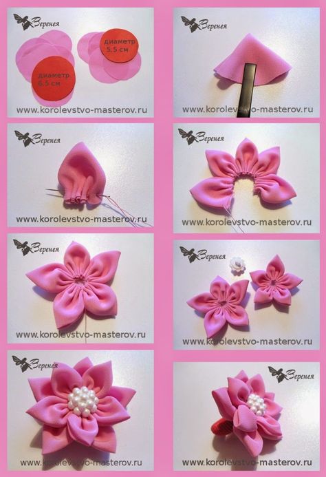 Sewing Ribbon Flowers, Sulaman Pita, Ribbon Flowers Diy, Diy Hair Accessories Ribbon, Making Fabric Flowers, Material Flowers, Make A Bow, Fleurs Diy, Fabric Flower Tutorial