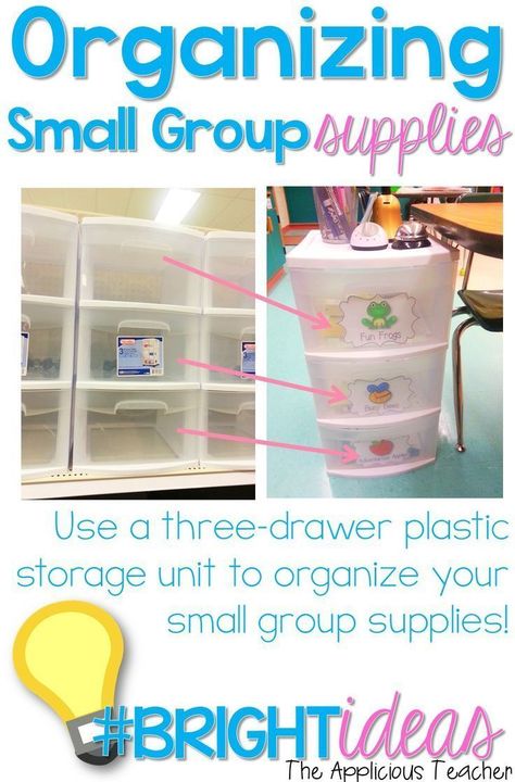 Great tip for organizing your small group supplies! Just fill each drawer with the group materials for the week. No more searchiing around and wasting time! Small Group Organization, Student Data Binders, Classroom Organisation, Student Data, Teacher Organization, Primary Classroom, Classroom Setup, Bright Ideas, Supplies Organization