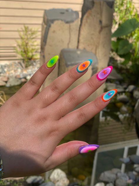 Aura Tip Nails, Rainbow Star Nails, Neon Aura Nails, Rainbow Aura Nails, Summer Aura Nails, Chrome Aura Nails, Xl Nails, Disco Nails, Aura Nails