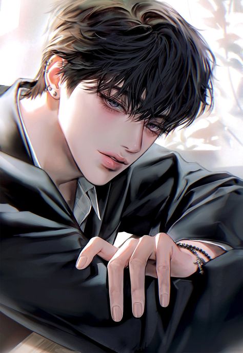 Black Hair Anime Guy, Black Hair Boy, Black Hair Blue Eyes, 얼굴 드로잉, Dark Anime Guys, Cool Anime Guys, Manga Boy, Anime Drawings Boy, Boy Art