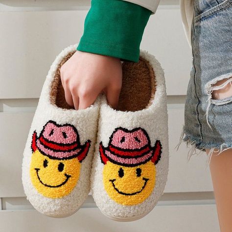 Cowgirl Hat Slippers For Women Men Cute Smile Face Slippers Warm Cozy Couple Indoor Outdoor House Shoes Cowgirl Slippers, Nashville Party, Bachelorette Nashville, Smiley Face Slippers, Dream Products, Bridal Slippers, Nashville Bride, Country Bride, Music Country