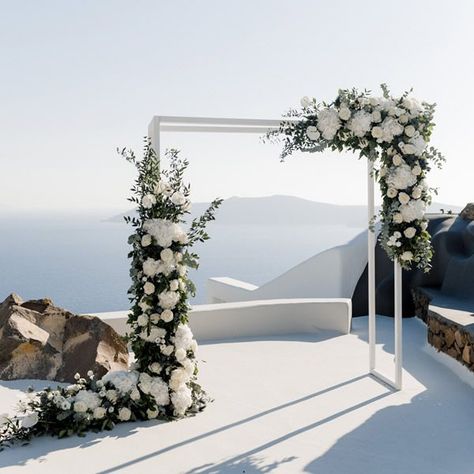 Wedding ceremony backdrops, gazebos and geometric designs | Weddings & Whimsy White And Beige Wedding Ceremony, Square Altar Wedding, Wedding Arch Aesthetic, Modern Wedding Arch Ceremony Backdrop, Wedding Backdrop Alter, Alter Decor Wedding, Wedding Altar Ideas Indoor Ceremony Arch, Modern Wedding Ceremony Backdrop, Modern Ceremony Arch