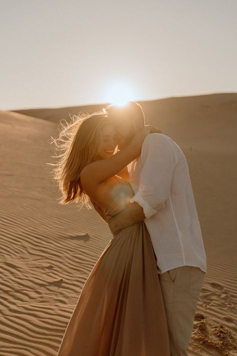 Dubai Sand Dunes Photoshoot, Desert Engagement Photoshoot, Egypt Engagement Photos, Sand Dunes Photoshoot Engagement, Sand Couple Photoshoot, Desert Photoshoot Outfit Couples, Sand Engagement Photos, Sand Dunes Wedding Photos, Couple Dunes Photoshoot