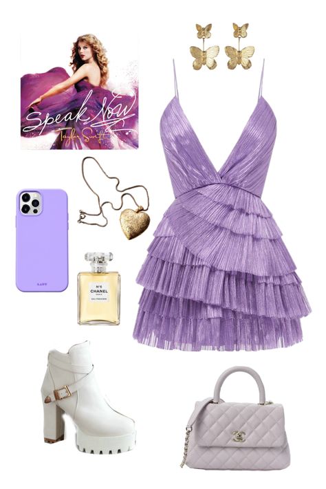 Iconic Speak Now Outfits, Taylor Swift Eras Tour Outfits Purple, Dresses For Taylor Swift Concert, Taylor Speak Now Era Outfits, Speak Now Tour Outfit Ideas, Speak Bow Eras Tour Outfit, Taylor Swift Eras Speak Now Outfit, Purple Taylor Swift Outfit, Speak Now Outfit Inspo Taylor Swift