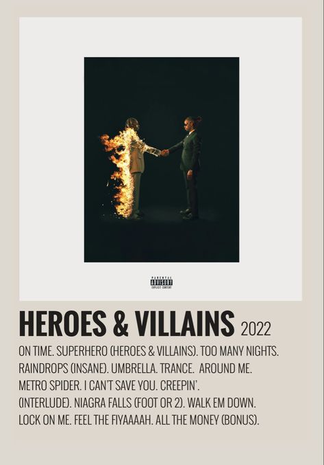 Heroes And Villains Album Poster, Metro Album Cover, Metro Boomin Album Poster, Heroes And Villains Aesthetic, Heroes And Villains Metro Boomin Poster, Music Album Posters Aesthetic, Héros And Villians, Heroes And Villains Album Cover, Metro Boomin Album Cover