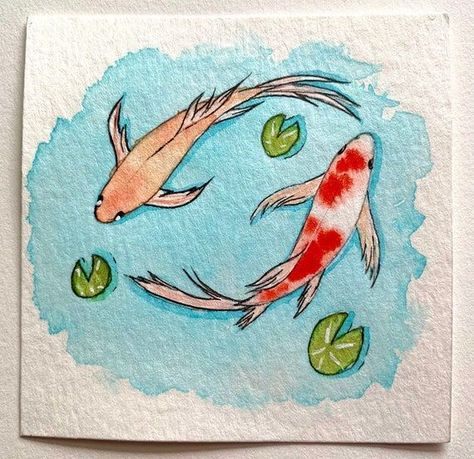 painting ideas... Koi Fish Paintings, Fish Paintings, Watercolor Koi Fish, Koi Fish Drawing, Mini Toile, Mini Watercolor, Koi Watercolor, Watercolor Paintings Of Animals, Watercolor Fish