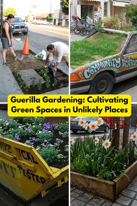 Guerilla Gardening: Cultivating Green Spaces in Unlikely Places Guerilla Gardening, Solar Punk, Guerrilla Gardening, Gardening Guide, Print Company, Riding Lawn Mowers, Urban Landscapes, Garden Help, Healthy Garden