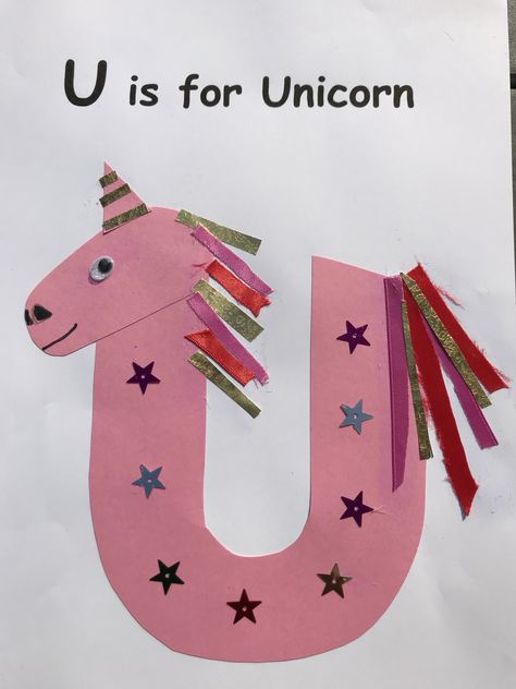 U is for Unicorn U Is For Unicorn Preschool, U Is For Unicorn Craft, Unicorn Lesson Plans Preschool, U Preschool Crafts, Letter U Crafts For Toddlers, U Is For, Letter U Crafts For Preschoolers, Letter U Preschool, U For Unicorn