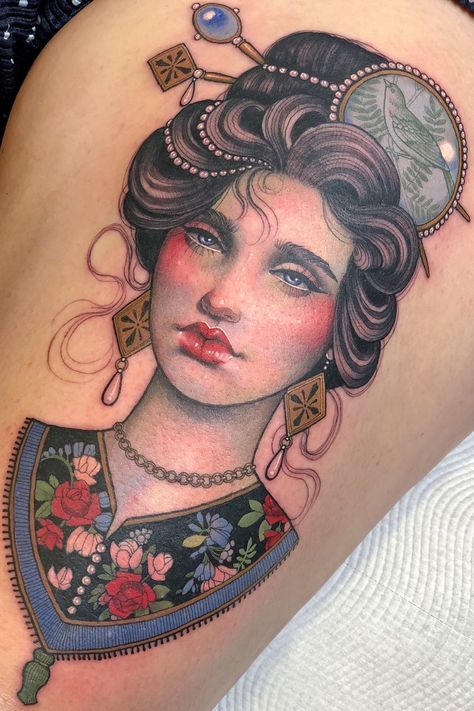 Hannah Flowers, Nouveau Tattoo, Back Of Shoulder Tattoo, Gorgeous Tattoos, Leg Tattoos Women, Top Tattoos, Head Tattoos, Elegant Tattoos, Neo Traditional