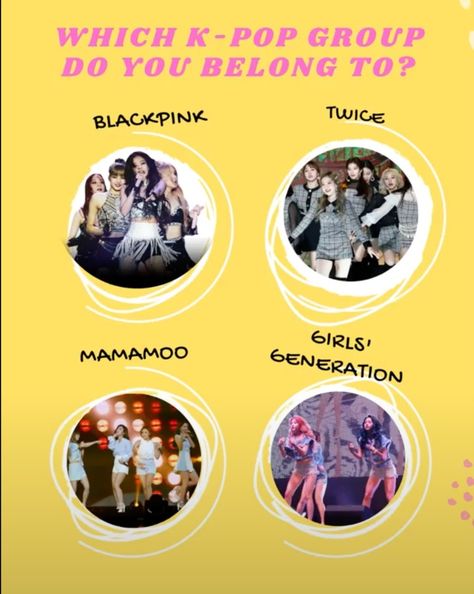 We've all sat at home and day dreamed of being a star. And one of the biggest dreams is to be a member of a K-Pop girl group. The group choreography, the matching ensembles, the songs, the adoring fans, and everything else involved. But with so many K-Pop groups out there, which one would be the perfect fit for your personality?

Take this quiz and find out! #BLACKPINK #GirlsGeneration #TWICE #Mamamoo #Kpop #Quiz Group Choreography, Blackpink Quiz, Kpop Quiz, K Pop Groups, K Pop Girl, Blackpink Members, Kpop Girl Groups, Girls Generation, Kpop Groups