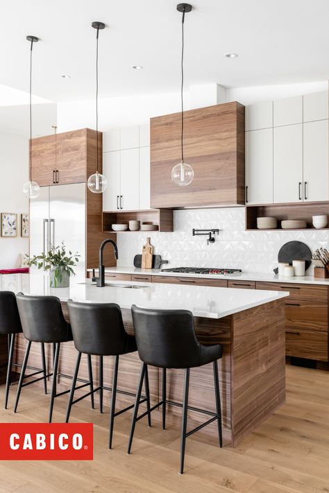 null White Cabinets And Black Hardware, Textured Backsplash, Two Tone Cabinets, Birch Cabinets, Fixtures Kitchen, White Texture, White Cabinets, Black Hardware, Kitchen Backsplash