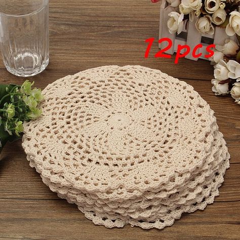 Coffee Shop Tables, Crochet Lace Doily, Flower Coasters, Crochet Placemats, Placemats Patterns, Lace Doily, Paper Doilies, Floral Pattern Design, Crocheted Lace