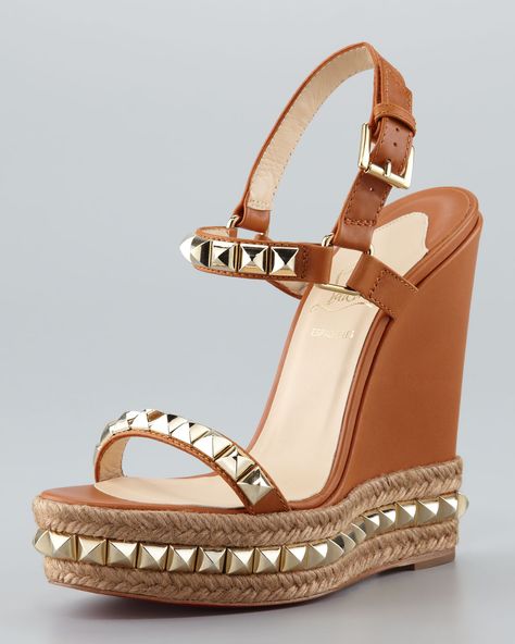 Christian Louboutin Espadrille Wedge in Brown | Lyst Louboutin Wedges, Red Bottom Shoes, Jimmy Choo Heels, Brown Wedges, Fashion Life, Espadrille Wedge, Fabulous Shoes, Shoe Closet, Crazy Shoes