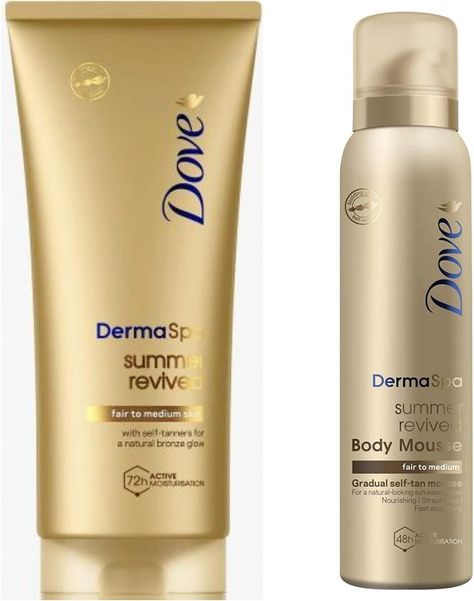 Dove Revived Self Tanning Body Lotion and Dove Derma Spa Gradual Self-Tan Mousse Tanning Body, Body Mousse, Summer Fair, Self Tan, Self Tanning, Self Tanners, Tan Body, Tanning, Body Lotion