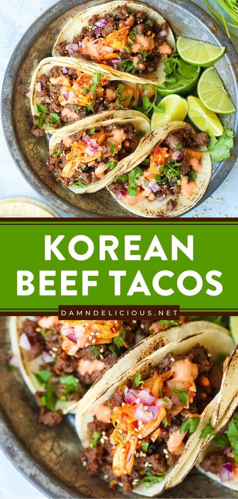 KOREAN BEEF TACOS, asian inspired dishes, beef recipes Korean Beef Tacos, Beef Taco, Sriracha Mayo, Taco Pasta, Beef Tacos, Taco Pizza, Taco Dip, Korean Beef, Ground Beef Recipes For Dinner