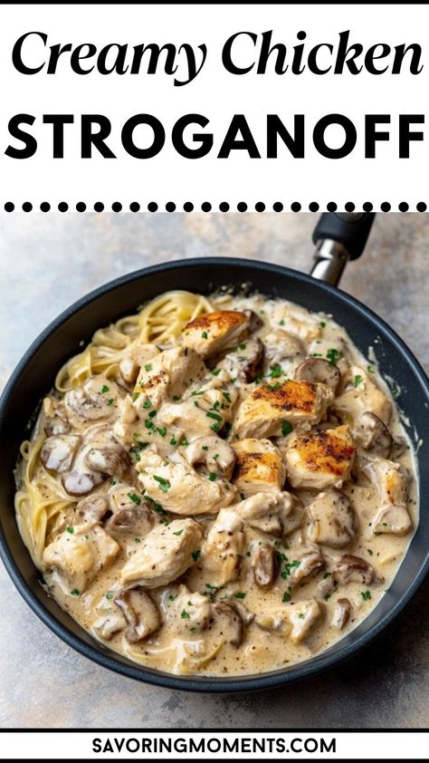 This creamy chicken stroganoff is a guaranteed crowd-pleaser! With soft chicken chunks, a buttery mushroom sauce, and egg noodles, it’s perfect for any meal, any night. Your family will keep coming back for more!
#FamilyFriendlyMeals #ChickenStroganoffLovers #EasyWeeknightMeals #CreamyPastaDishes #CozyDinnerRecipes Creamy Chicken Stroganoff, Chicken And Egg Noodles, Cream Of Mushroom Chicken, Chicken Mushrooms, Chicken Mushroom Recipes, Chicken Stroganoff, Beef Soup Recipes, Creamy Pasta Dishes, Mushroom Stroganoff