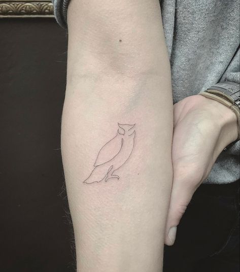 Simplistic Owl Tattoo, Owl Outline Tattoo Simple, Tiny Owl Tattoos For Women, Owl Tattoo Aesthetic, Dainty Owl Tattoo For Women, Single Line Owl Tattoo, Minimalist Owl Tattoo For Women, Minimalistic Owl Tattoo, Small Owl Tattoos For Women Simple