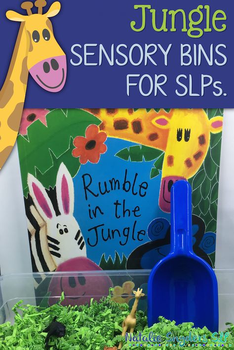 Safari Sensory Bin for SLPs Preschool Jungle, Jungle Activities, Safari Crafts, Speech Therapy Activities Language, Safari Activities, Summer Preschool Crafts, Zoo Activities, Rainforest Theme, Dear Zoo