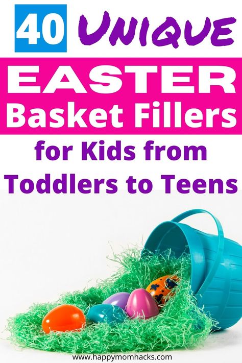 Unique Easter Basket Fillers & Ideas Kids Will Love. Fun Non-Candy Easter basket ideas for kids from Toddlers to Teens. Create an Easter basket they will be excited to get on Easter morning from books, to games, stuff animals, art activities, and more. Everything you need to find the perfect Easter Gift for Kids this year. #easterfillers #easterbasket #kidseasterbasket #toddlers #tweens #teens Unique Easter Baskets, Devotions For Kids, Candy Alternatives, Candy Easter Basket, Egg Fillers, Easter Egg Fillers, Easter Baskets For Toddlers, Kids Baskets, Easter Basket Ideas