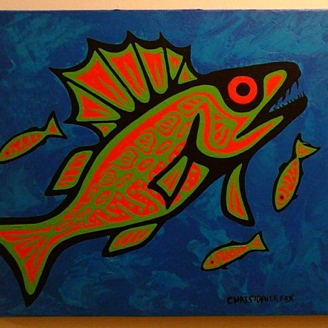 Walleye Ojibwe Painting, Walleye Painting, Fox Paintings, Becoming A Tattoo Artist, Fox Painting, Woodland Art, School Play, Weird Stuff, Barn Quilt